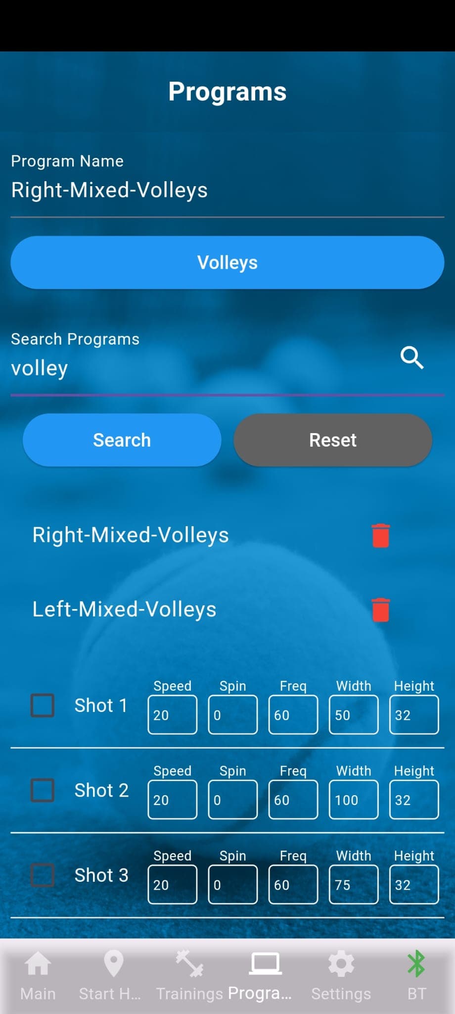 PadelShooter app Programs
