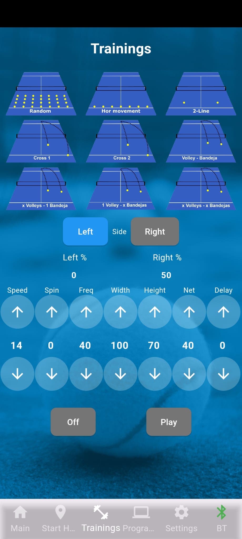 PadelShooter app Trainings